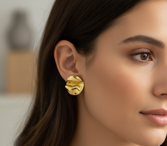 Anti Tarnish Round Geometric Stud Earrings 18K Gold Plated