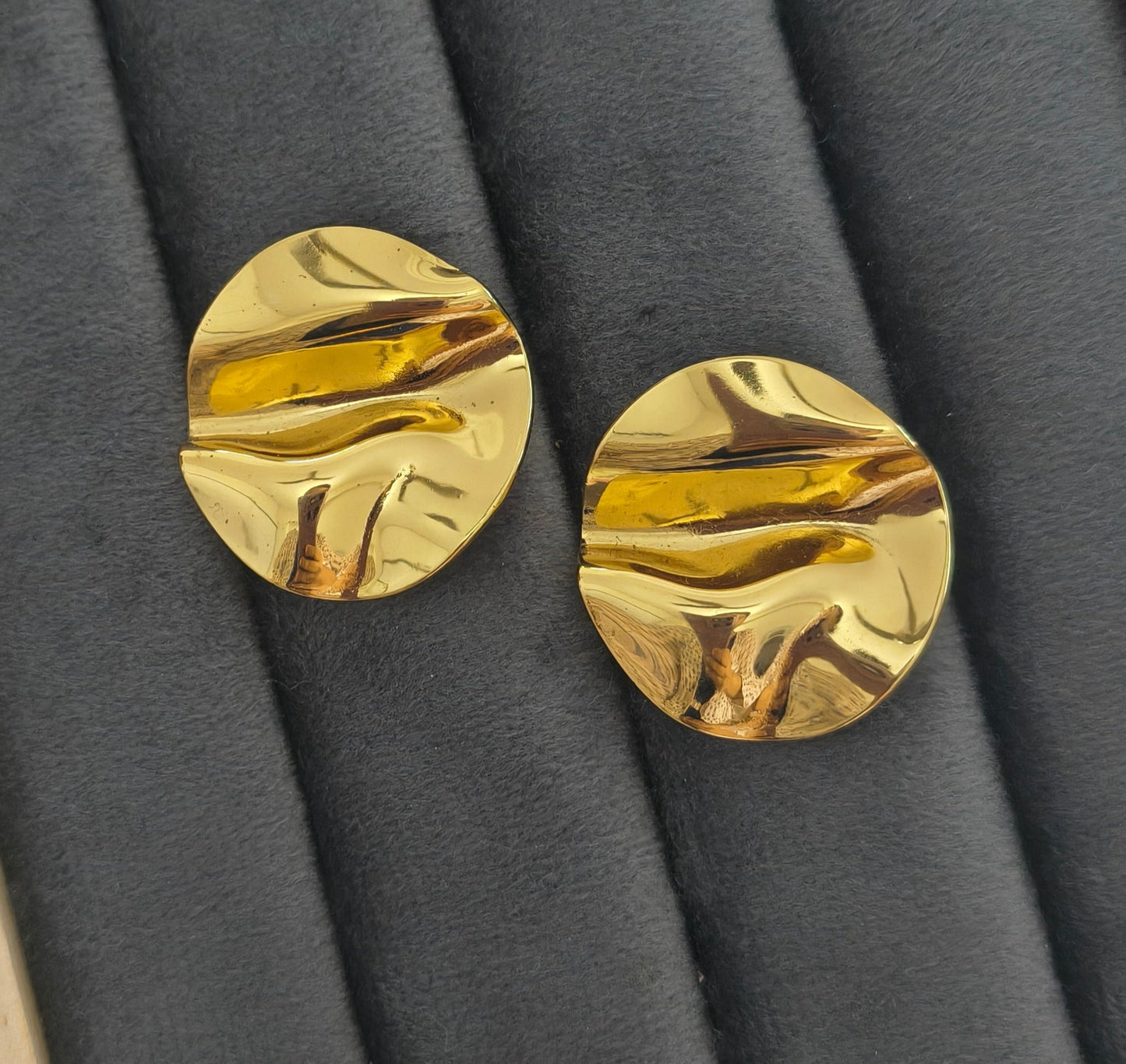 Anti Tarnish Round Geometric Stud Earrings 18K Gold Plated