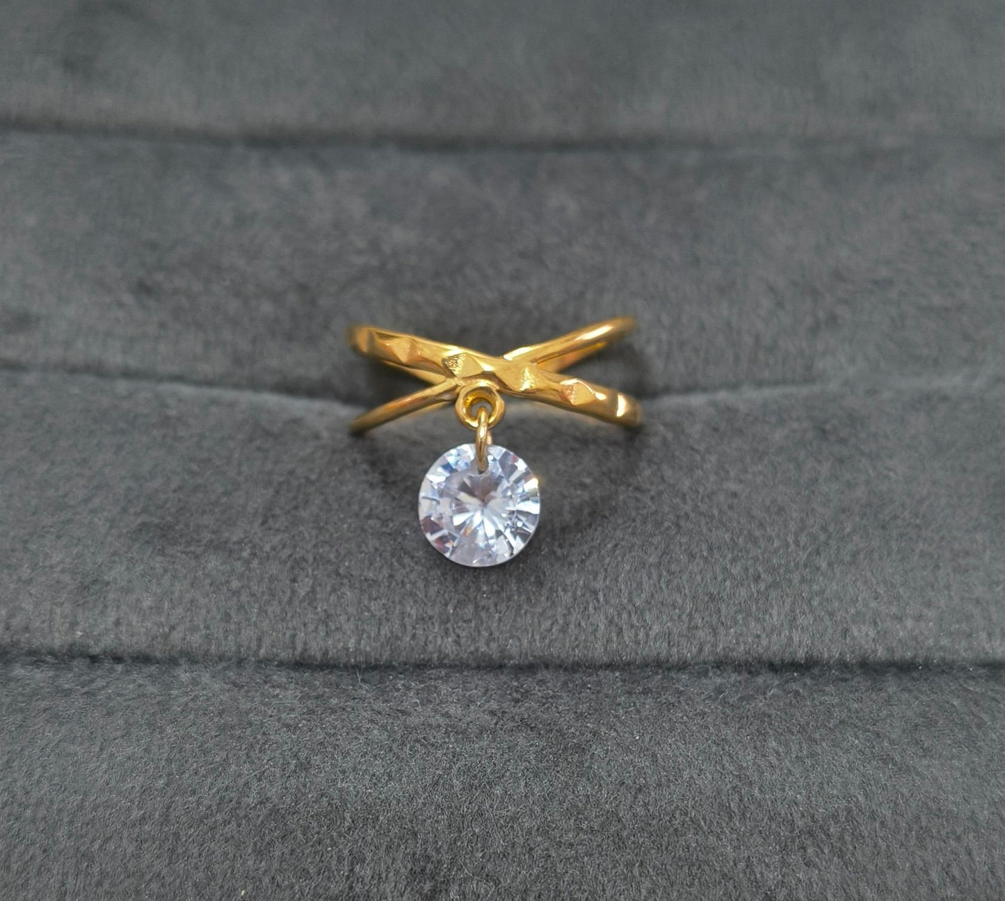 Anti Tarnish Shiny Diamond Drop Ring 18K Gold Plated