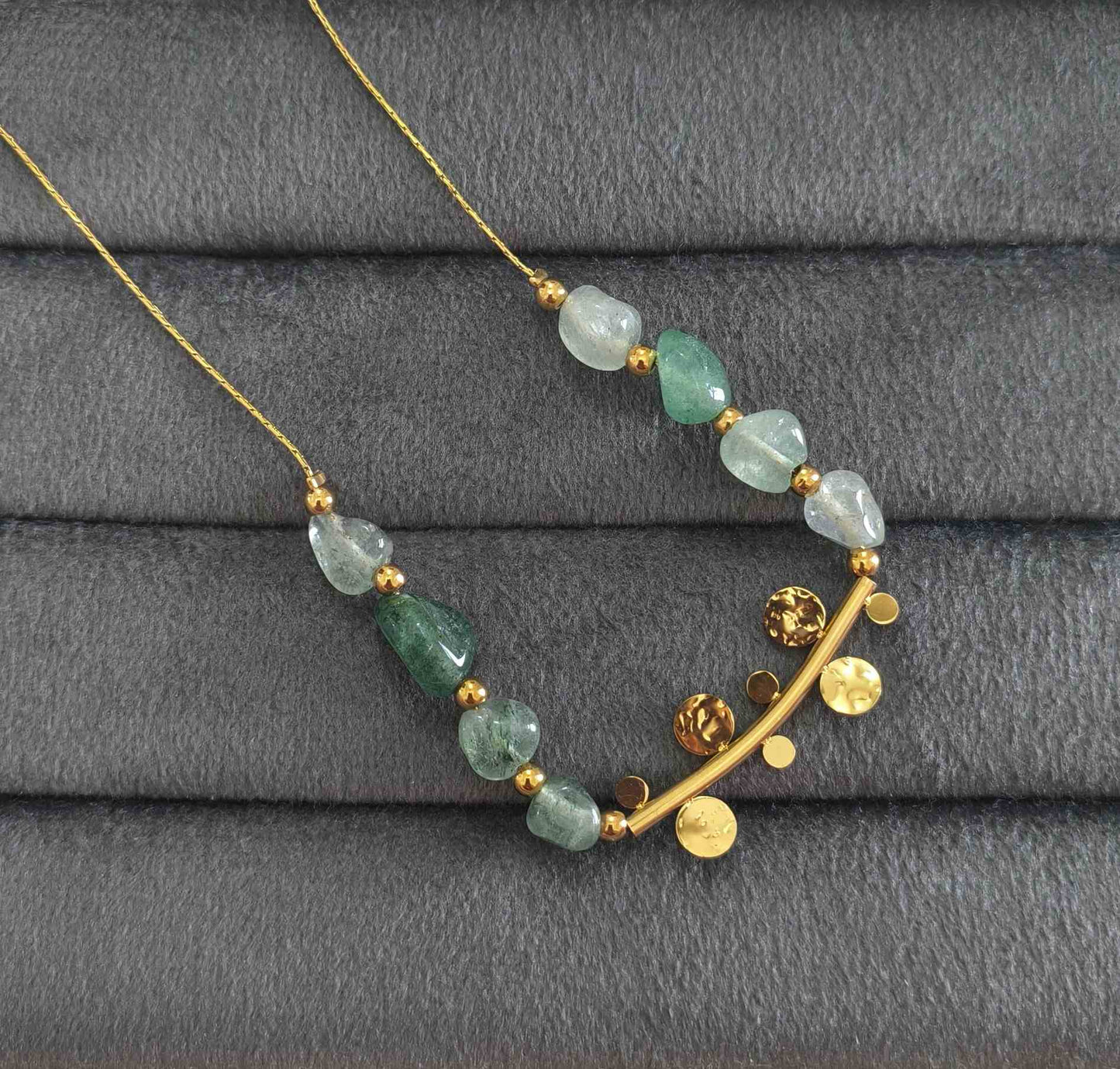 Anti Tarnish Shiny Jade Stone Necklace 18K Gold Plated