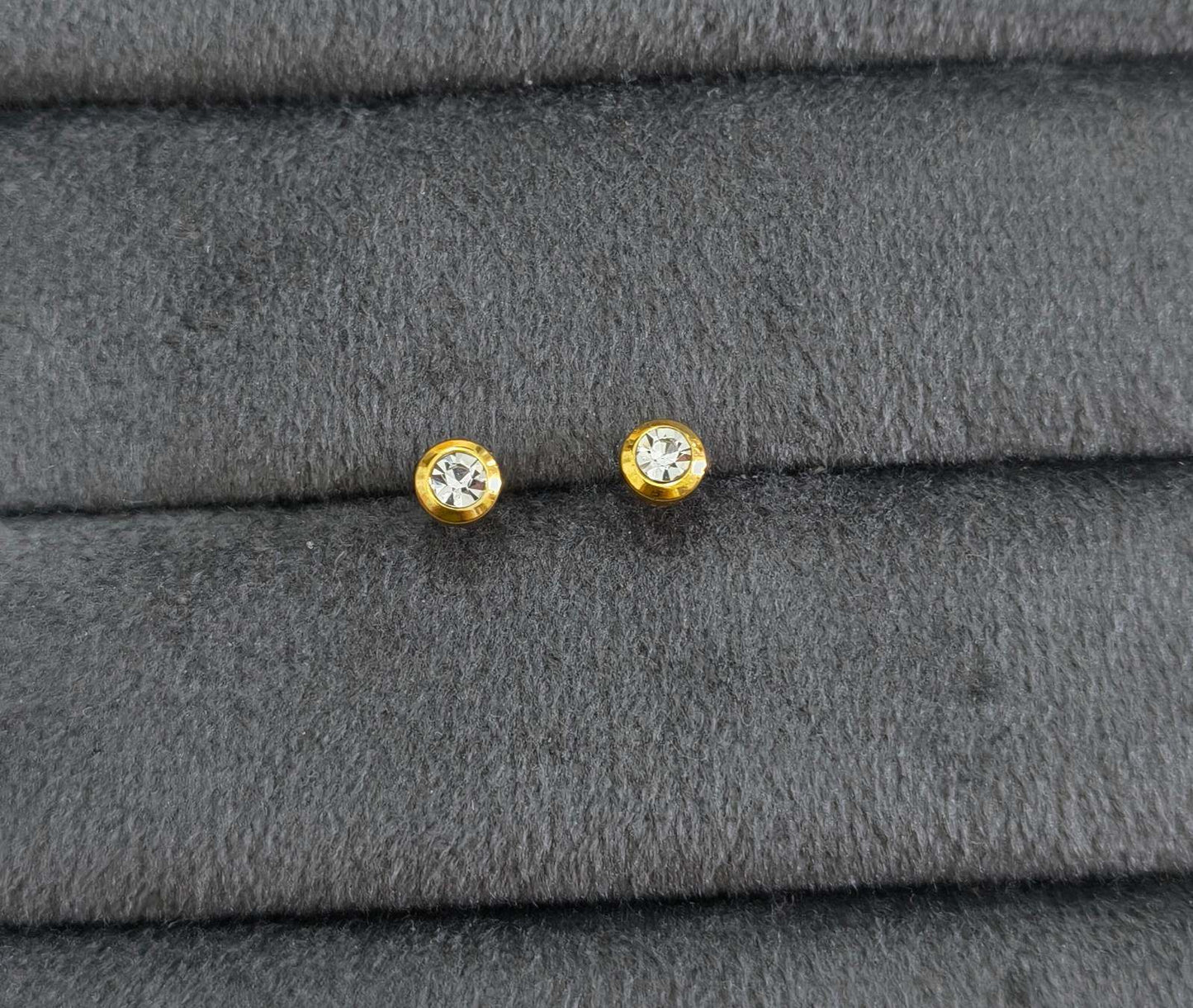 Anti Tarnish Tiny Round Stone Studs 18K Gold Plated