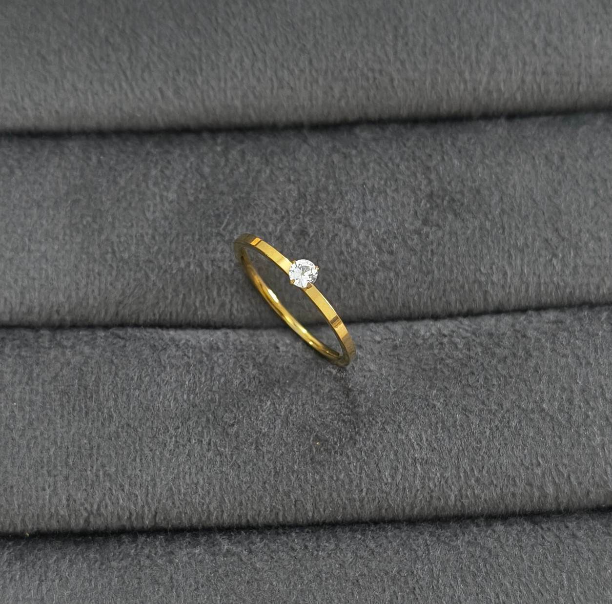 Anti Tarnish Sleek Band Solitaire Ring 18K Gold Plated