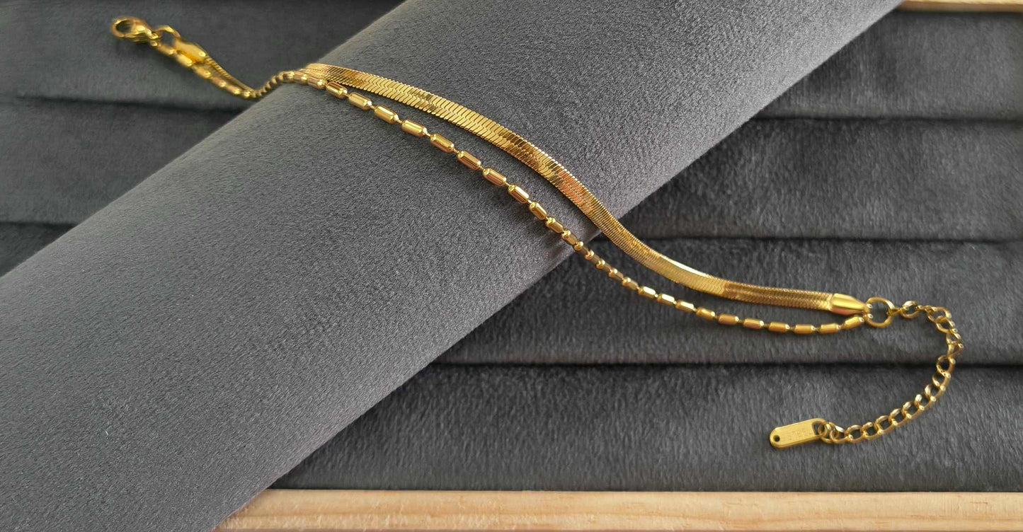 Anti Tarnish Snake Chain Beads Anklet 18K Gold Plated