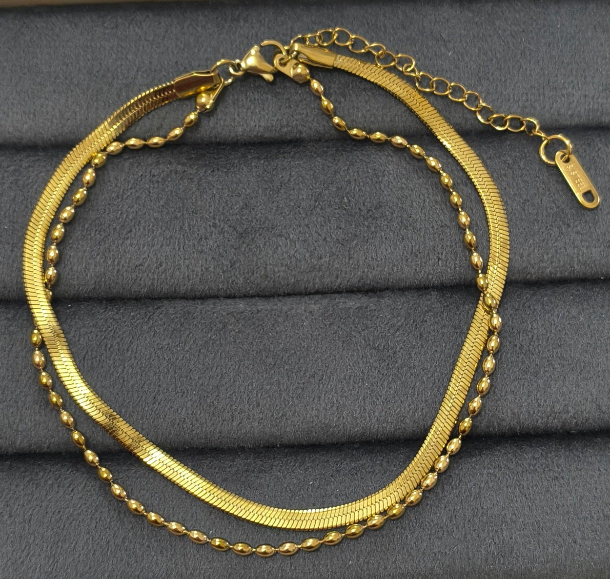 Anti Tarnish Snake Chain Beads Anklet 18K Gold Plated