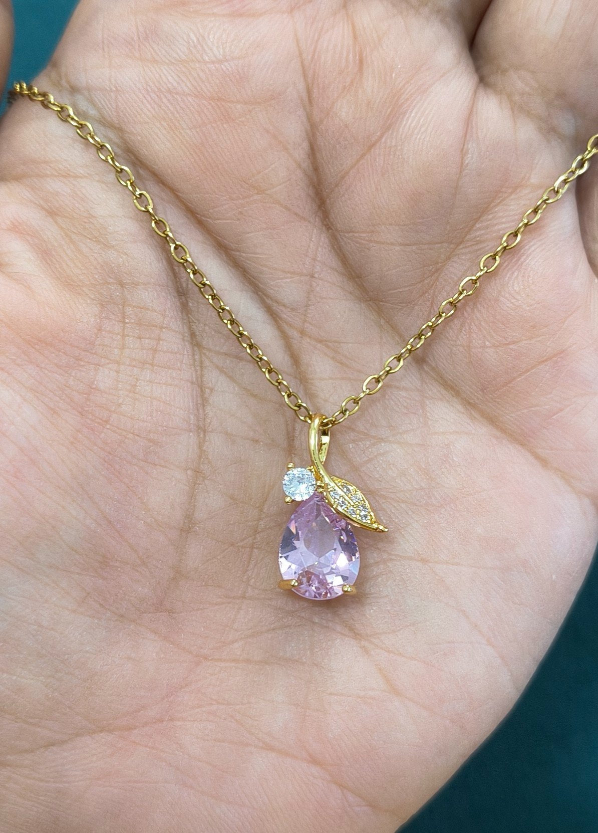 Anti Tarnish Sparkling Pink Crystal Necklace 18K Gold Plated