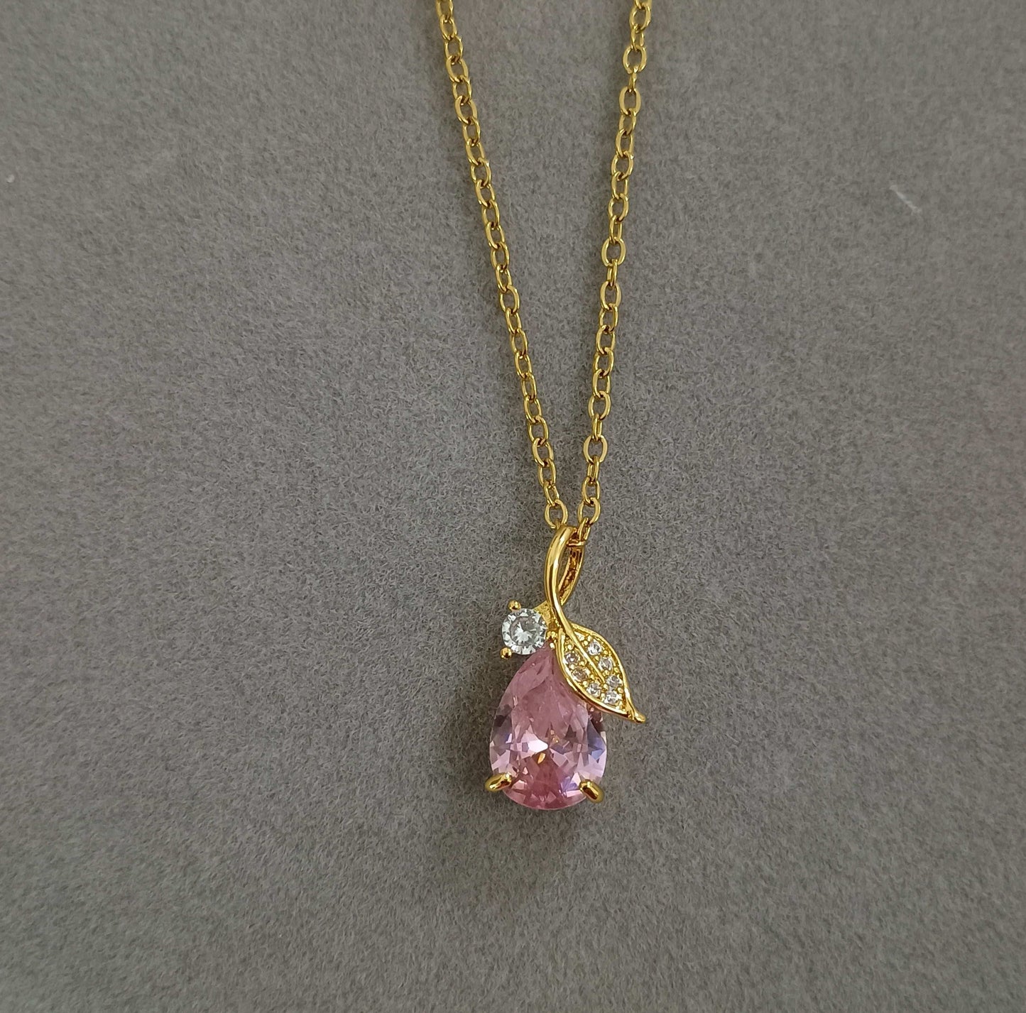 Anti Tarnish Sparkling Pink Crystal Necklace 18K Gold Plated