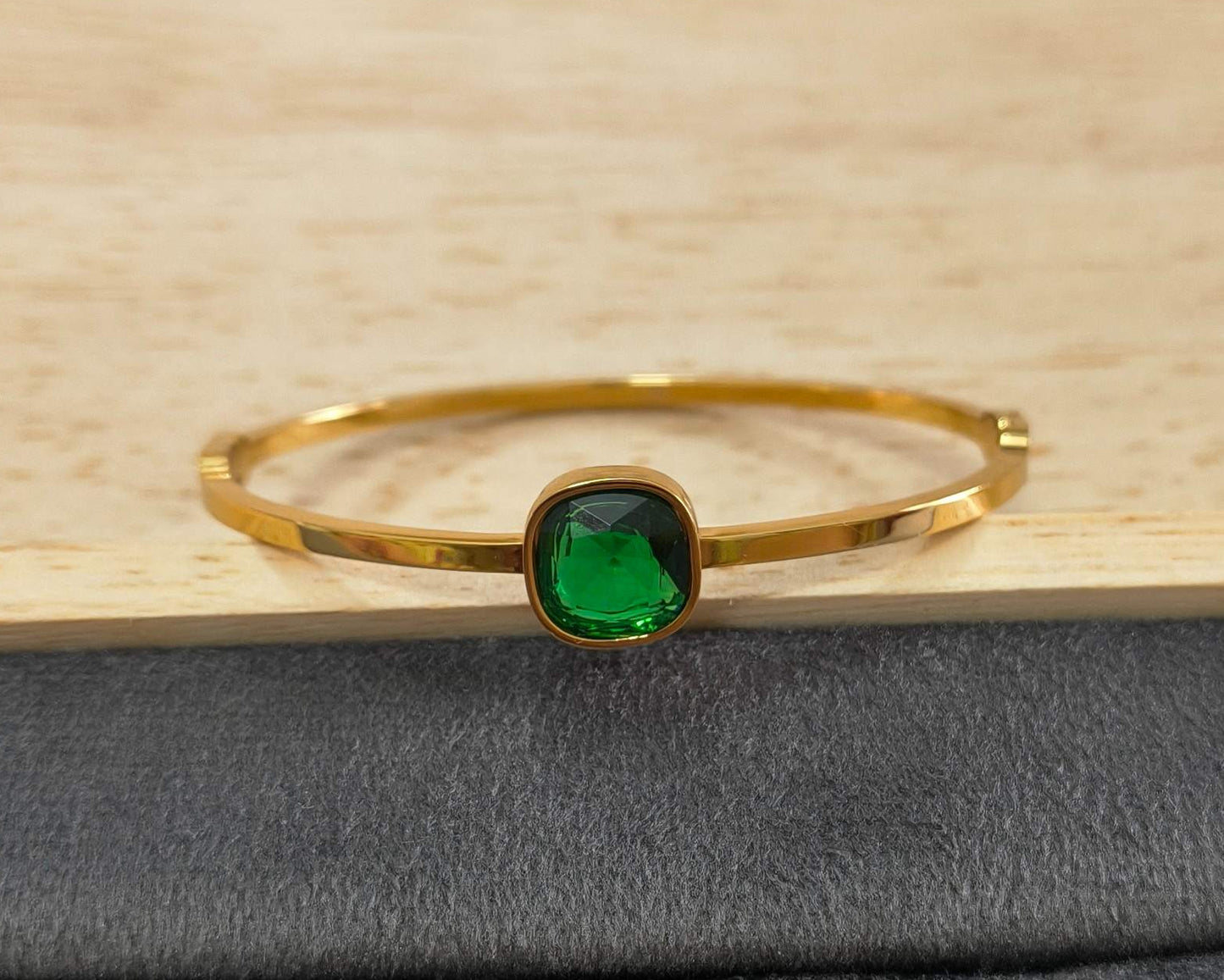 Anti Tarnish Square Cut Stone Bracelet 18K Gold Plated