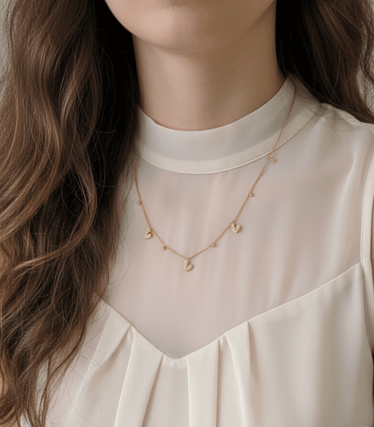 Anti Tarnish Stone Studded Crown Charm Necklace 18K Gold Plated