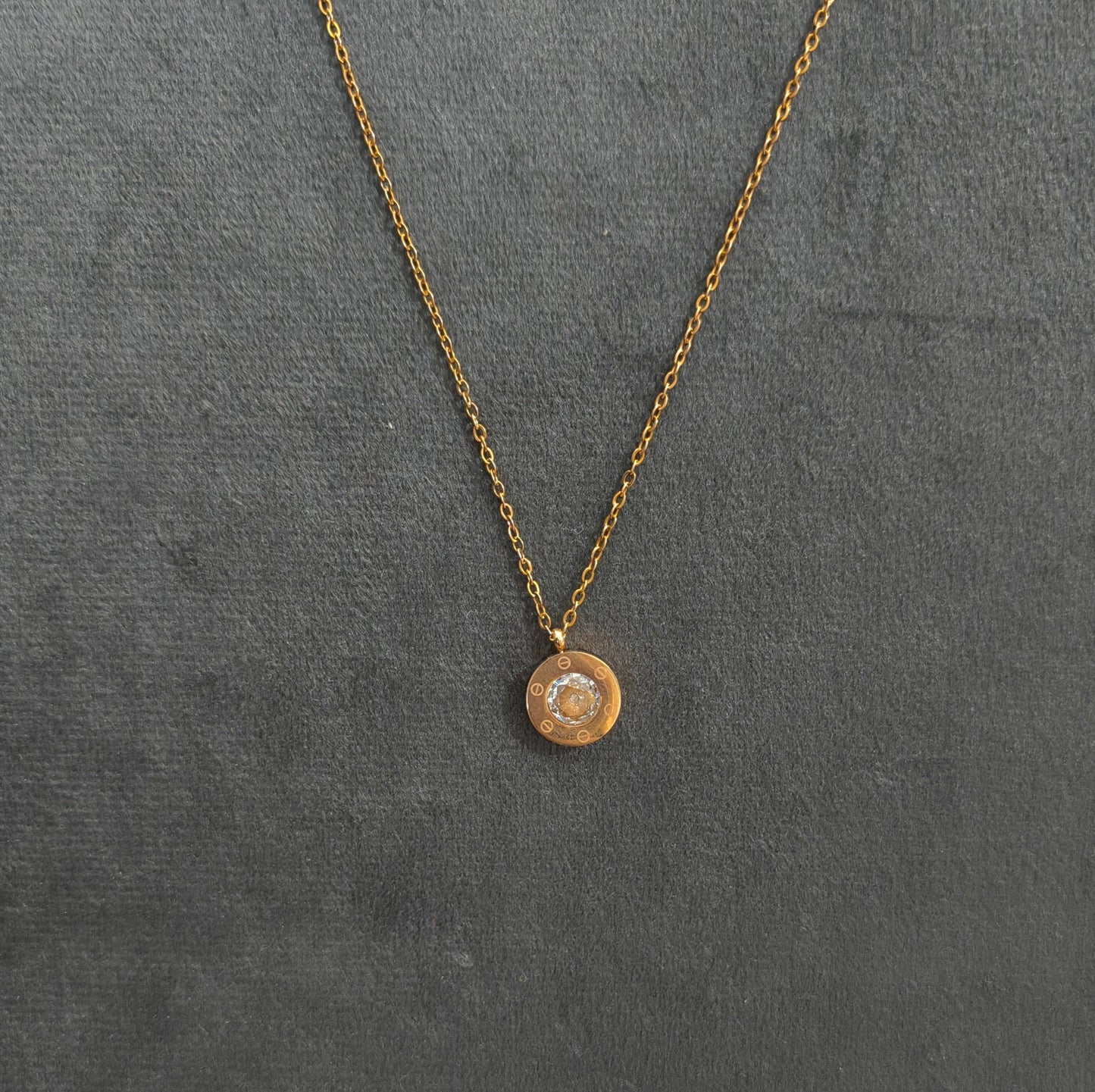 Anti Tarnish Stone Studded Rose Gold Pendant Necklace 18K Plated
