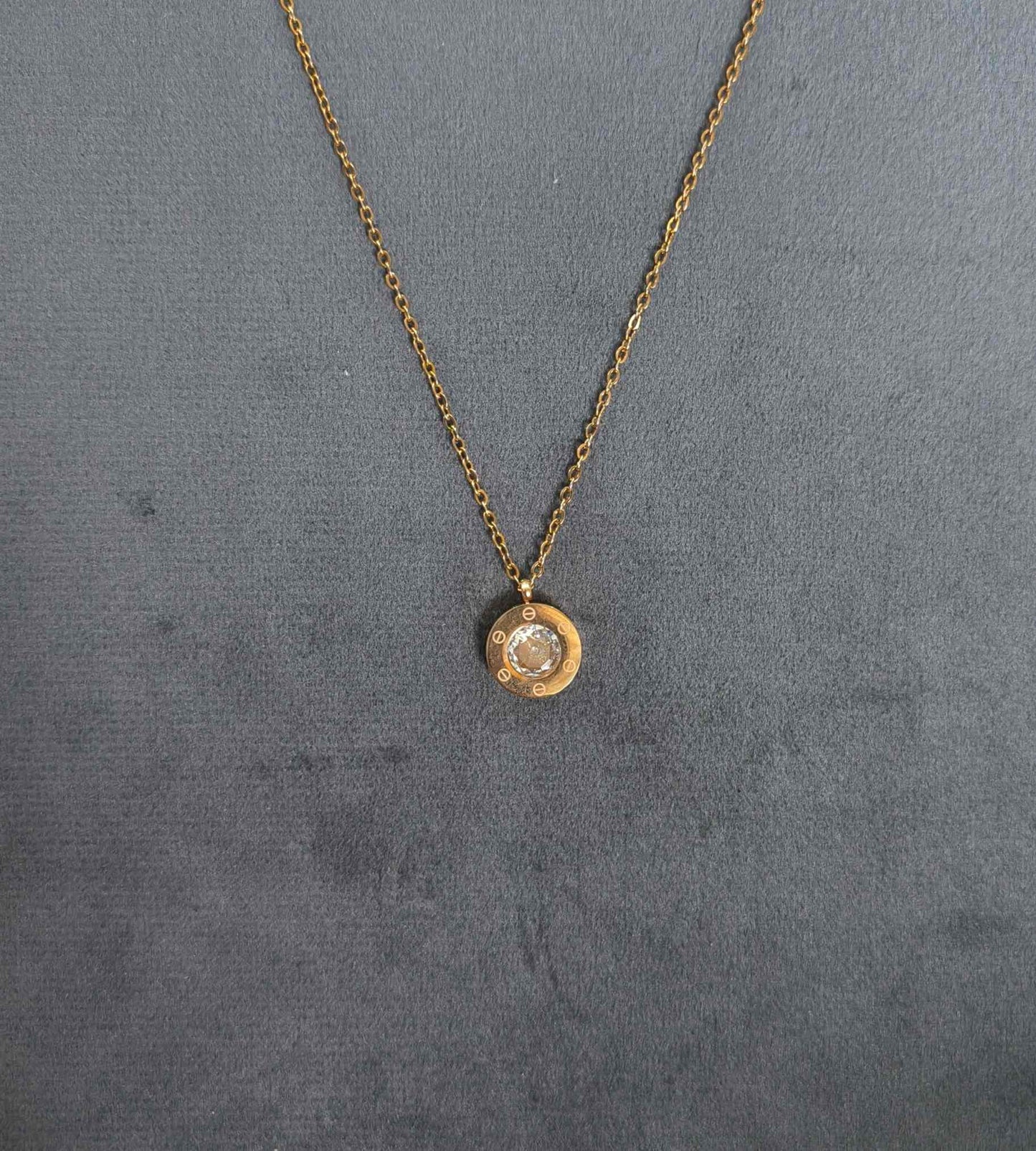 Anti Tarnish Stone Studded Rose Gold Pendant Necklace 18K Plated