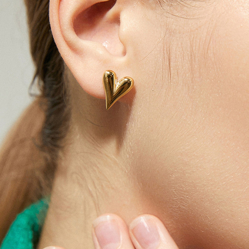 Anti Tarnish Sweet Heart Earrings 18K Gold Plated