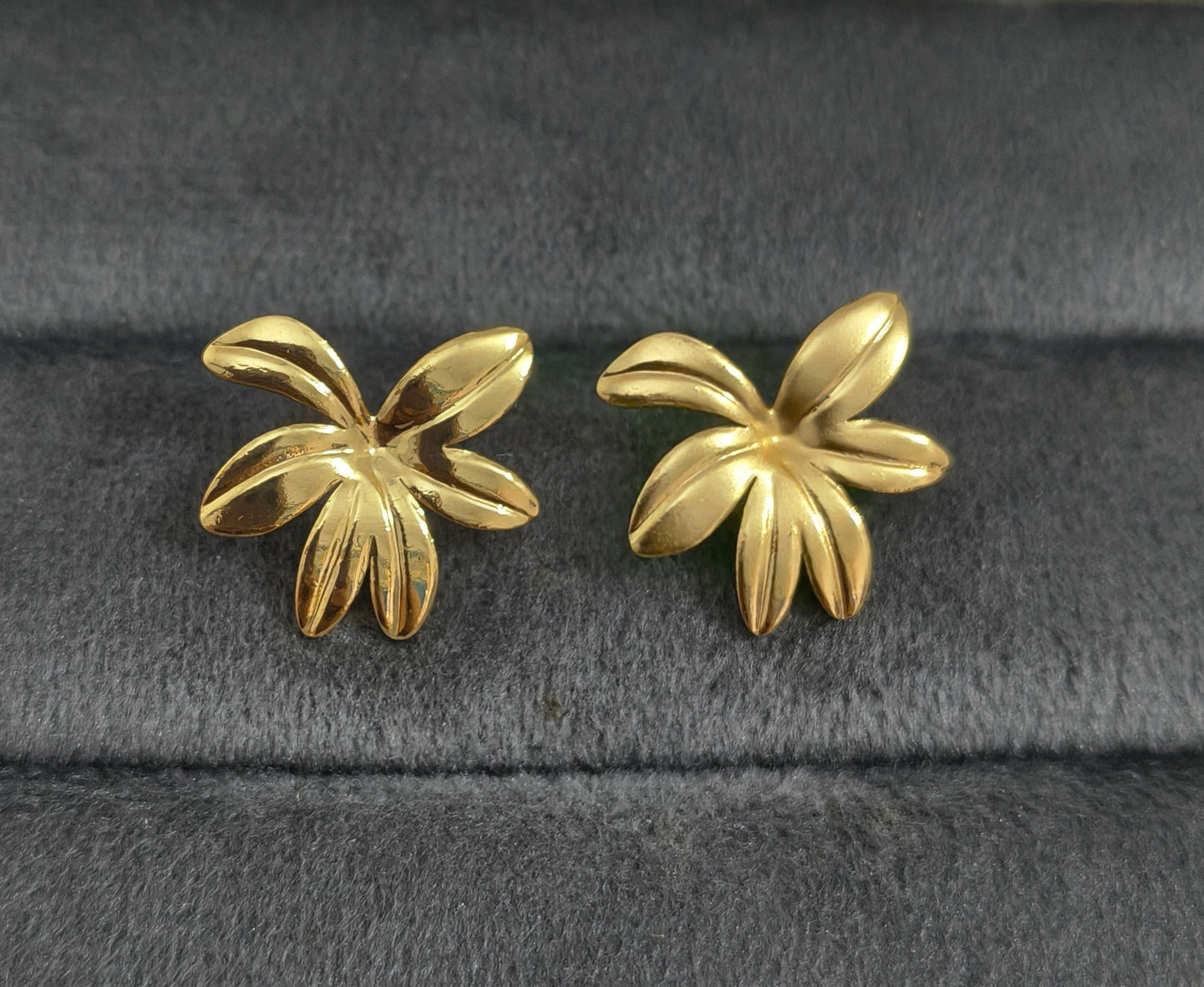 Anti Tarnish Textured Flower Earrings 18K Gold Plated