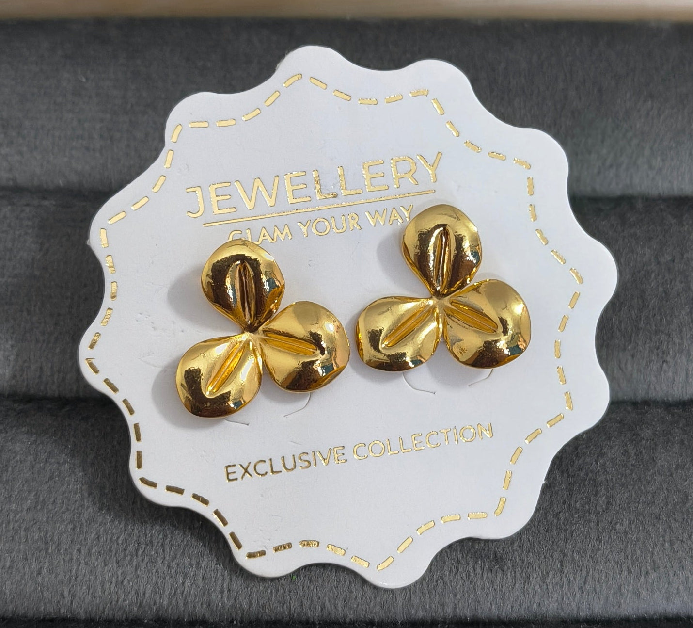Anti Tarnish Three Leaf Stud Earrings 18K Gold Plated
