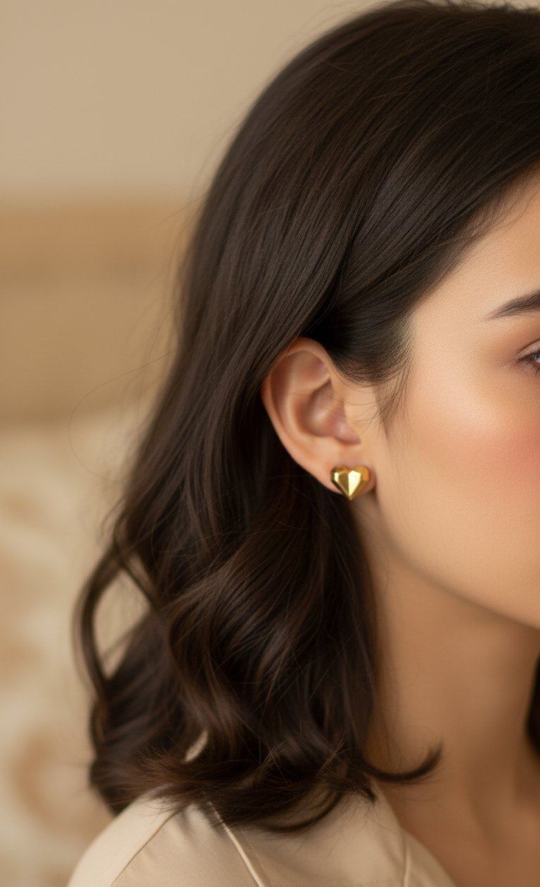 Anti Tarnish Tiny Geometric Heart Shape Earrings 18K Gold Plated