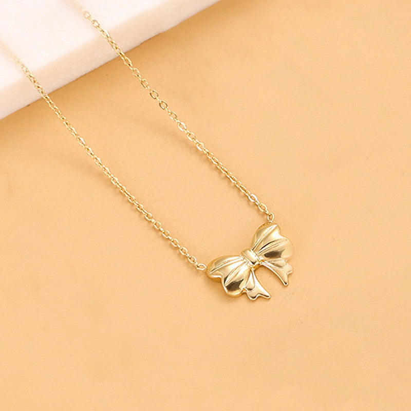 Anti Tarnish Trendy Bow Pendant Necklace 18K Gold Plated