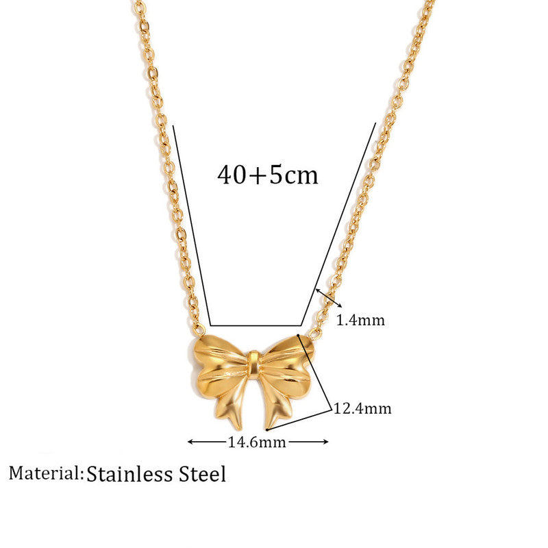 Anti Tarnish Trendy Bow Pendant Necklace 18K Gold Plated
