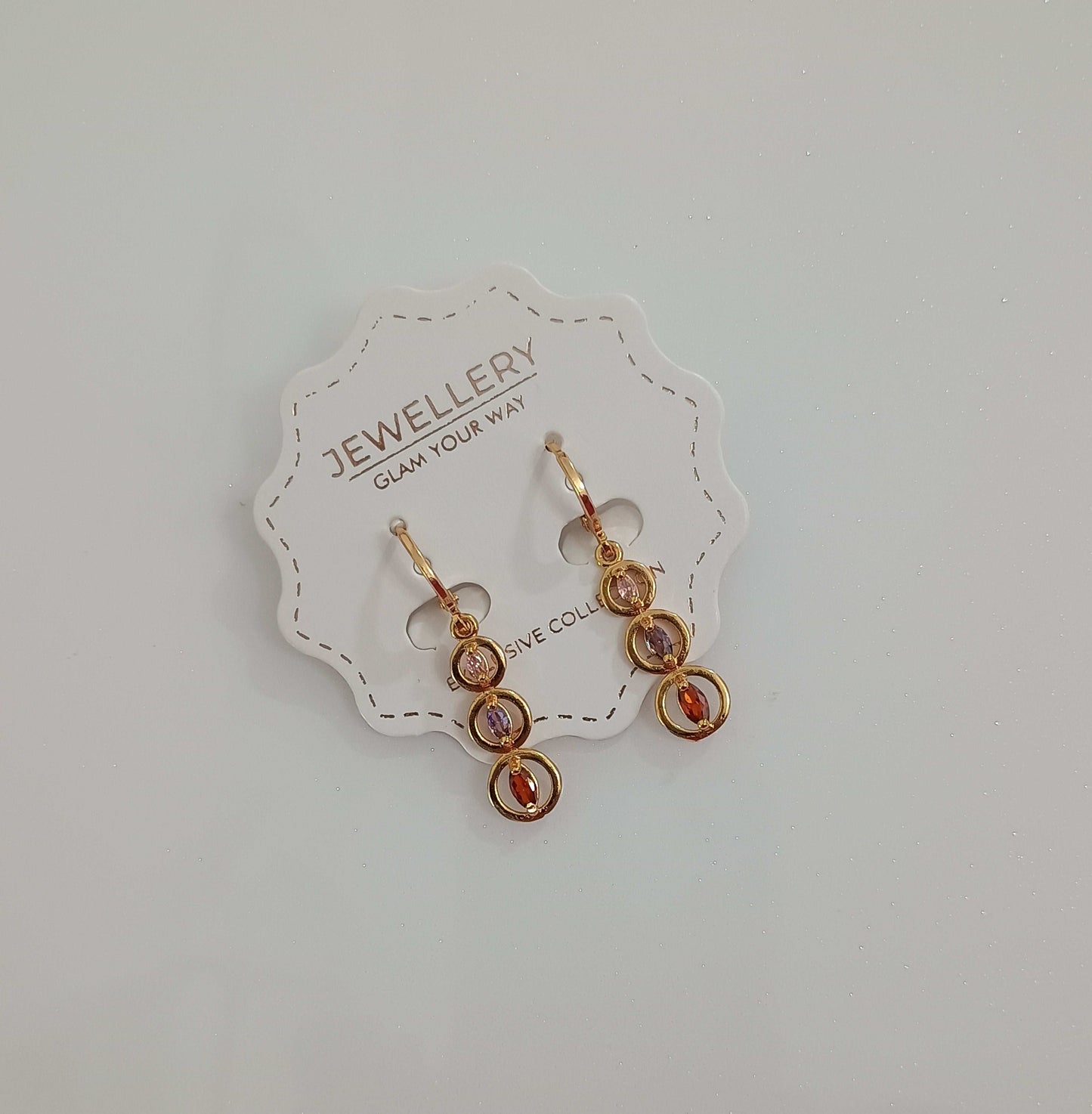 Antitarnish Rosegold Triple Circle GemStone Studded Dangler Earrings 18k Gold PVD Plated - Urban Era Jewel