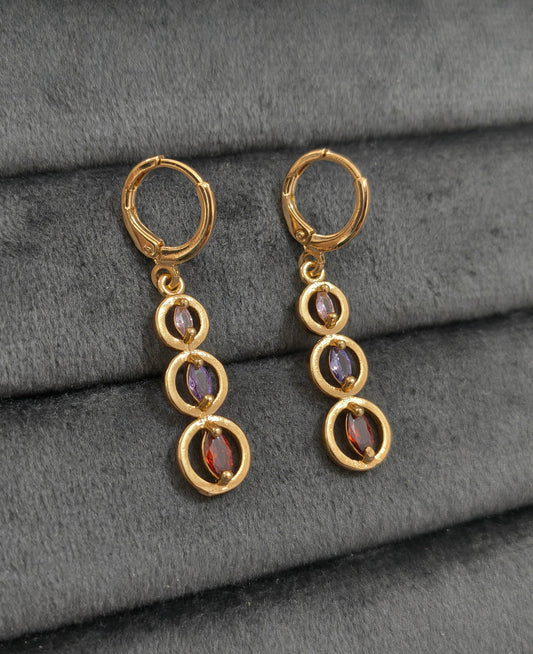 Anti Tarnish Triple Circle Gem Stone Studded Earrings
