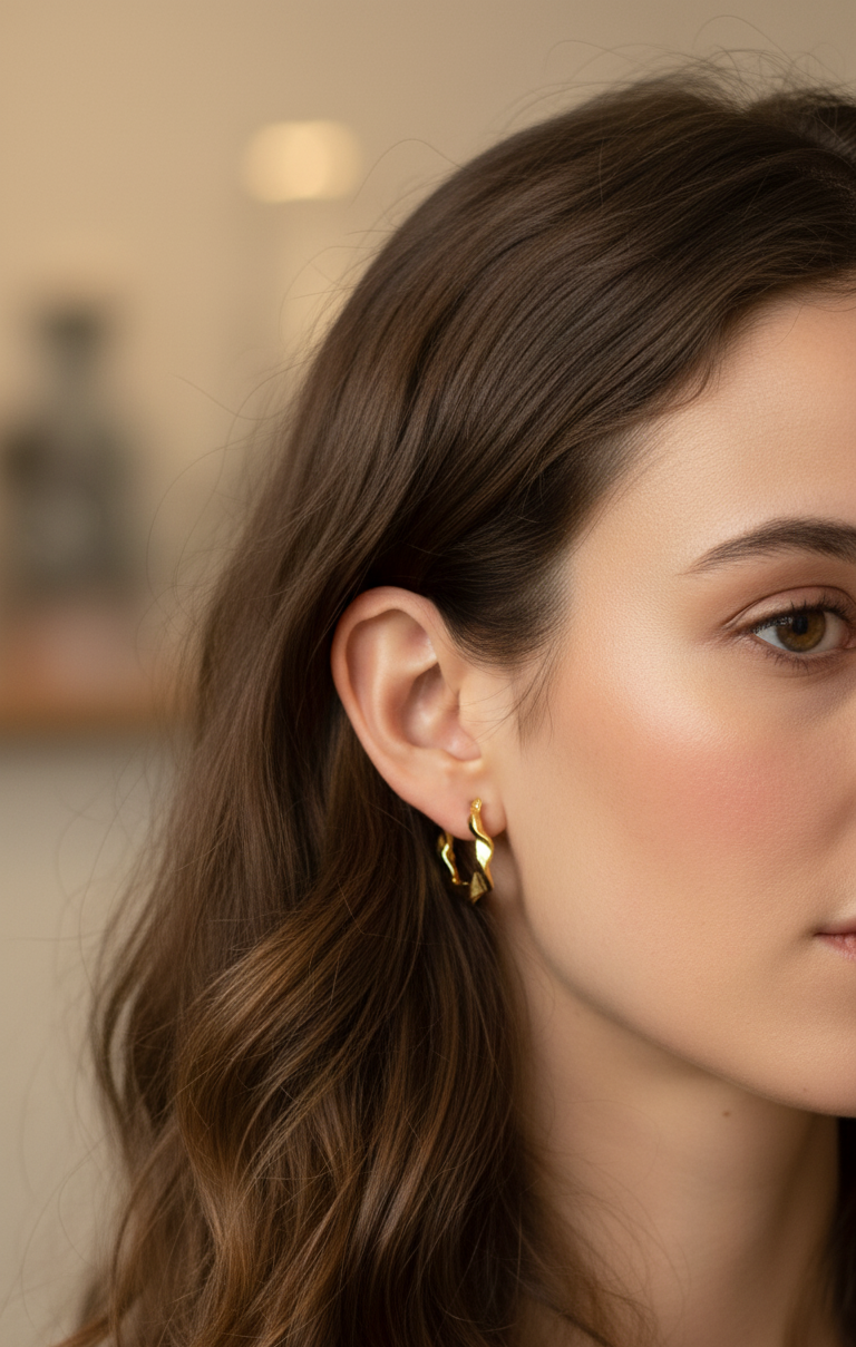 Anti Tarnish Twisted Hoop Earrings 18K Gold Plated