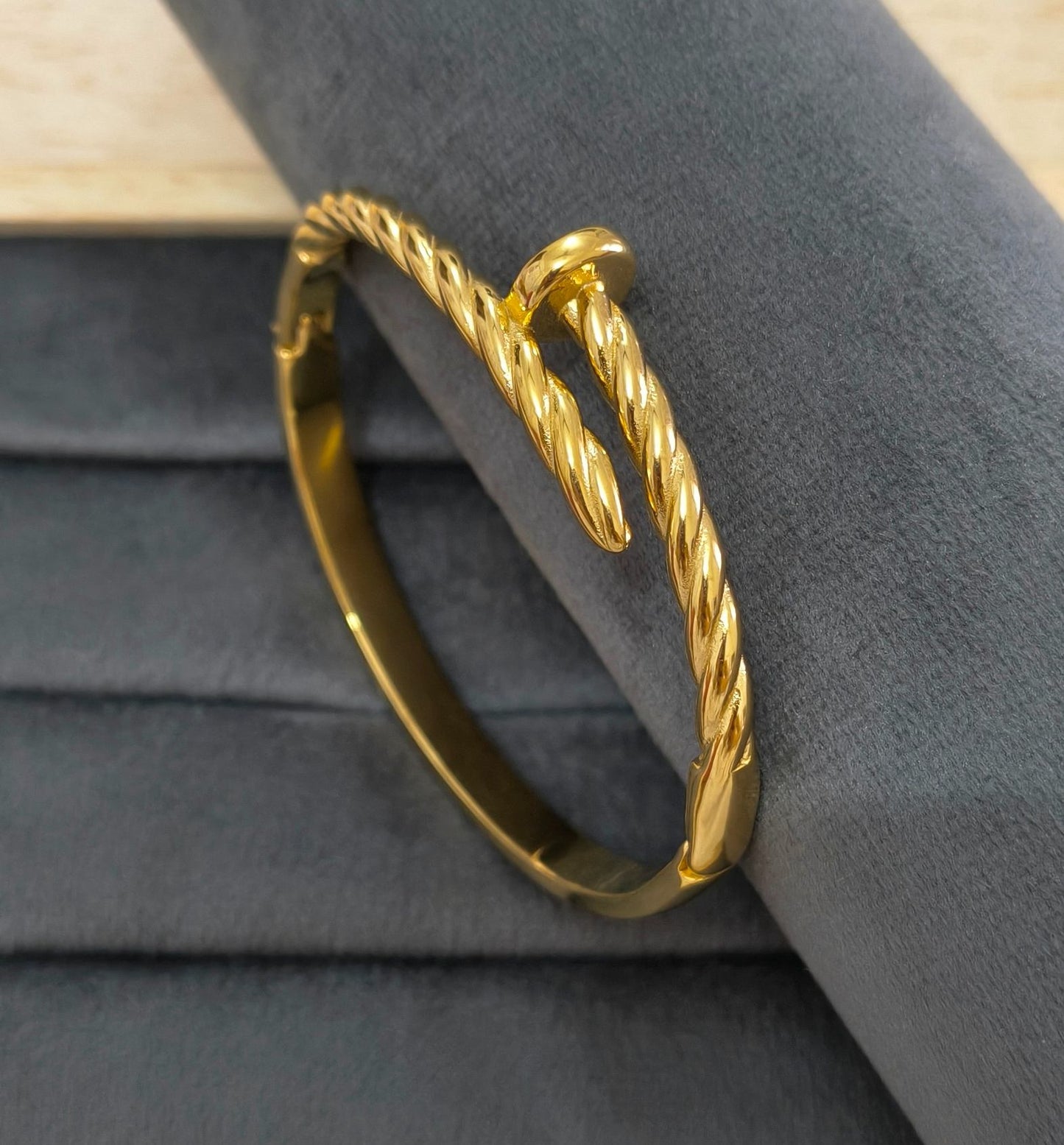 Anti Tarnish Twisted Nail Bracelet 18K Gold Plated