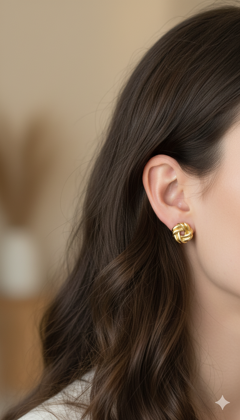 Anti Tarnish Twisted Round Stud Earrings 18K Gold Plated