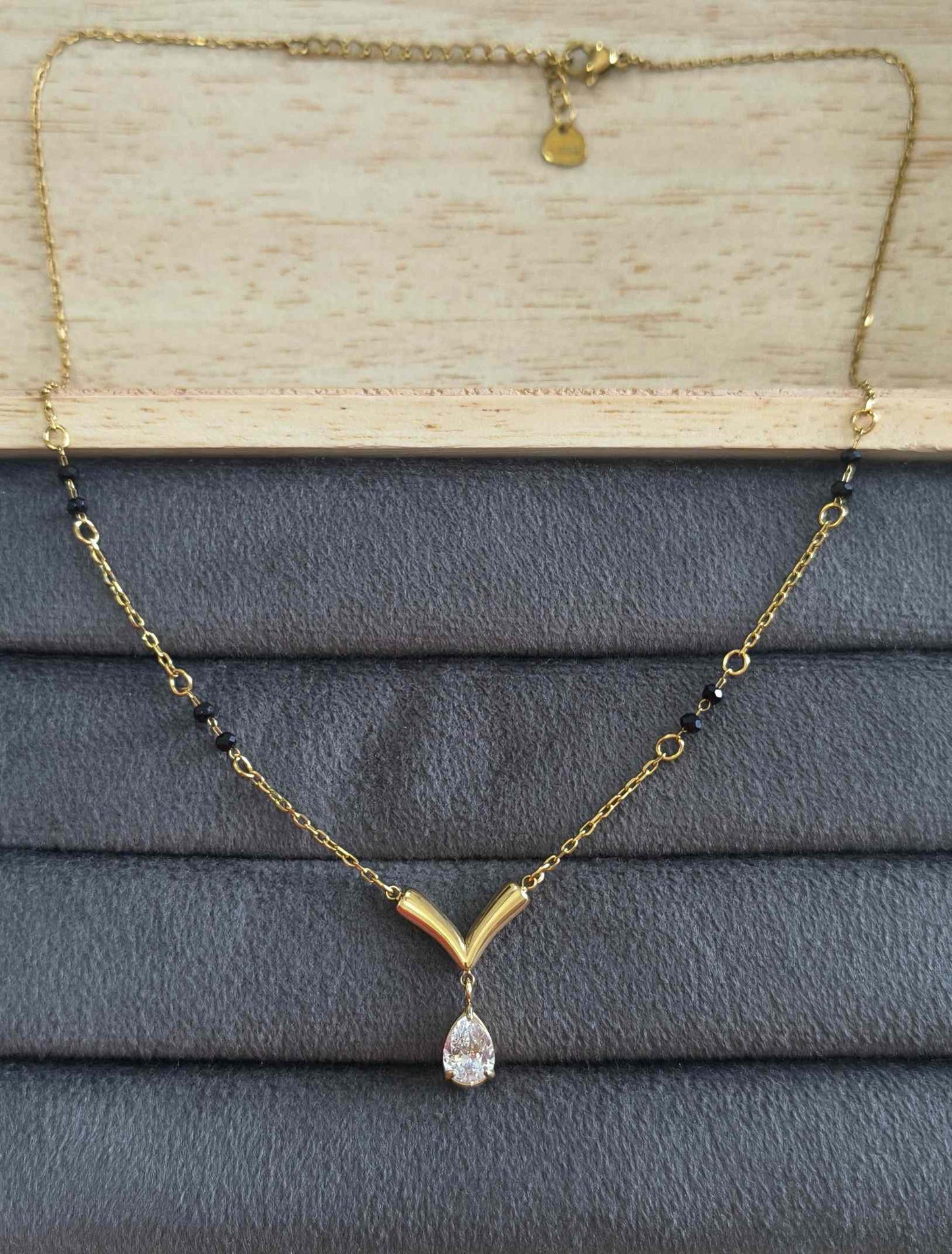 Anti Tarnish V Drop Solitaire Mangalsutra 18K Gold Plated
