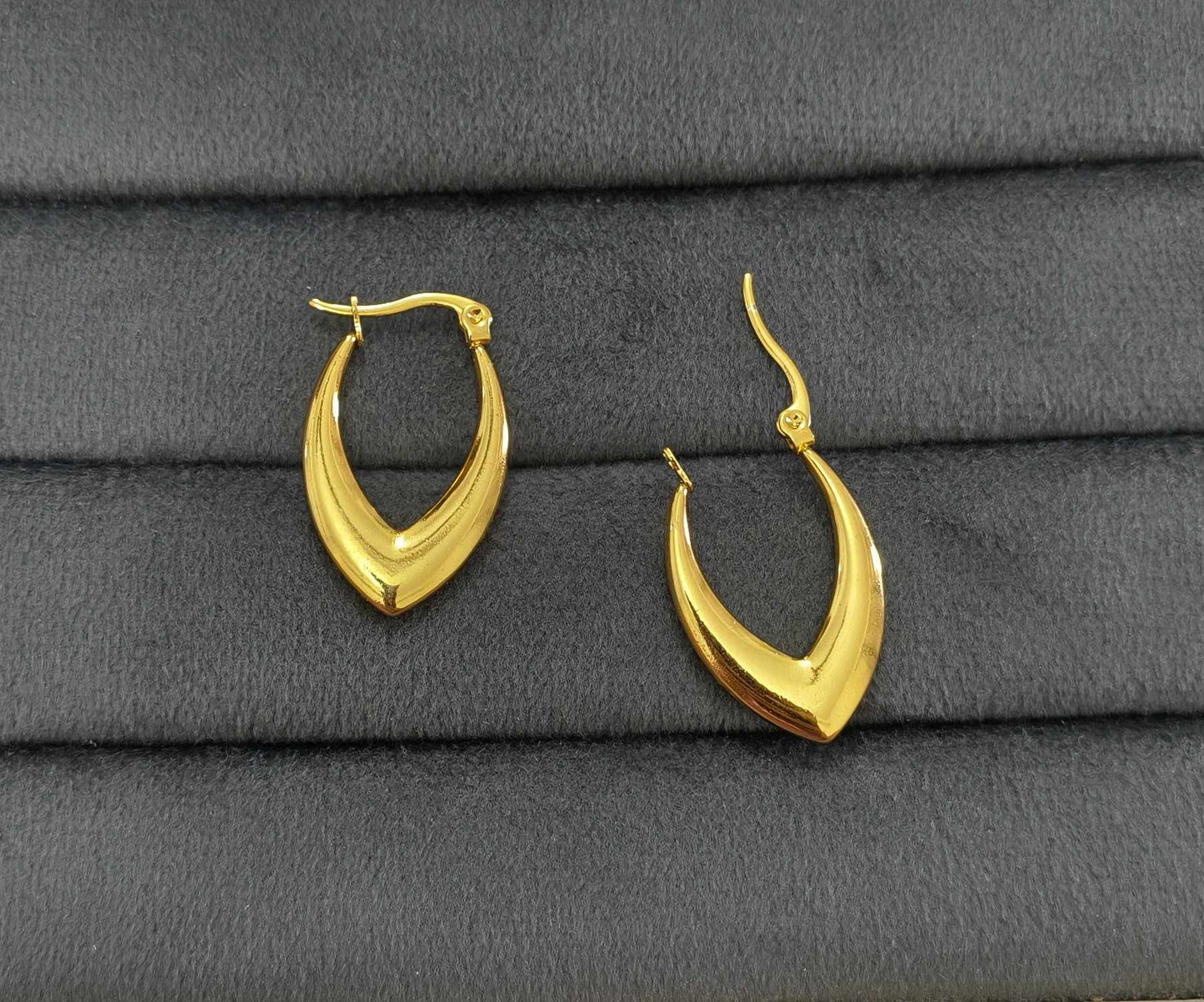 Anti Tarnish V Shape Hoop Earrings 18K Gold Plated