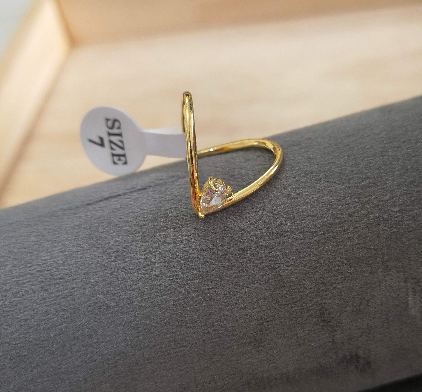 Anti Tarnish Vanky V Shape Solitaire Ring 18K Gold Plated