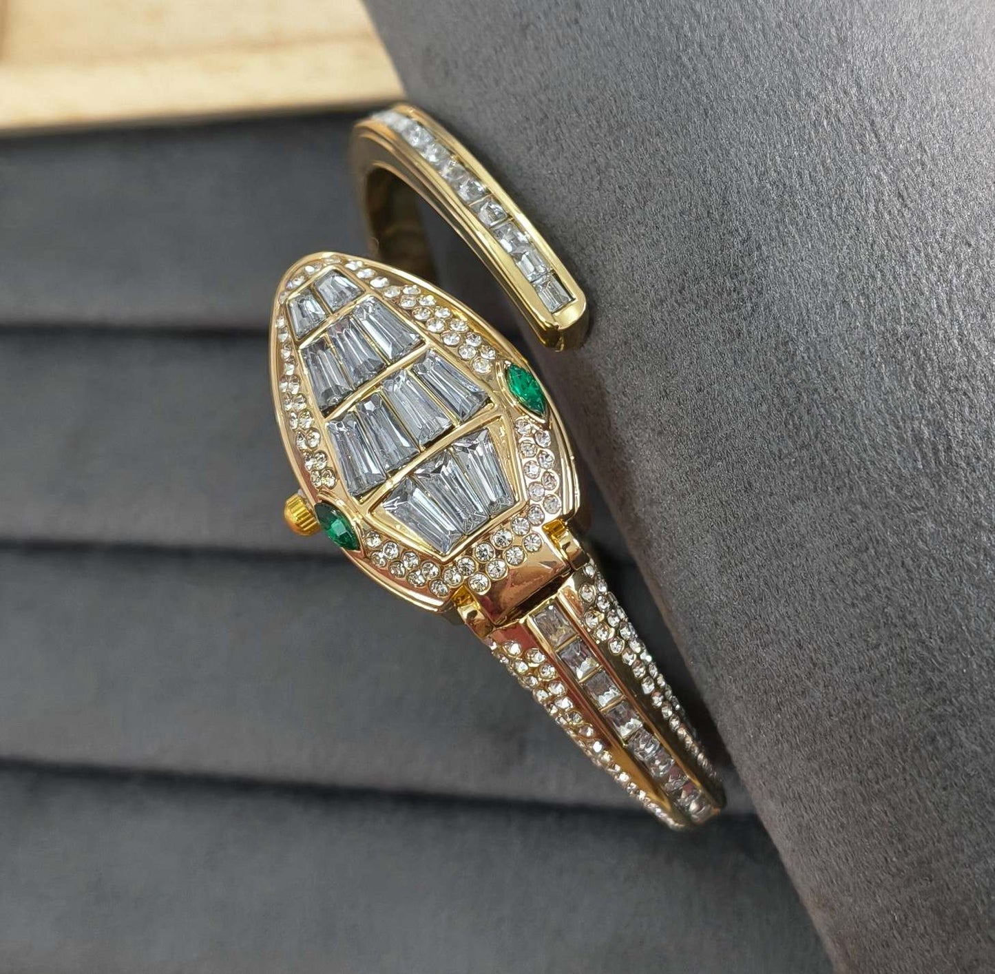 Anti Tarnish Watch Crystal Spiral Bracelet 18K Gold Plated