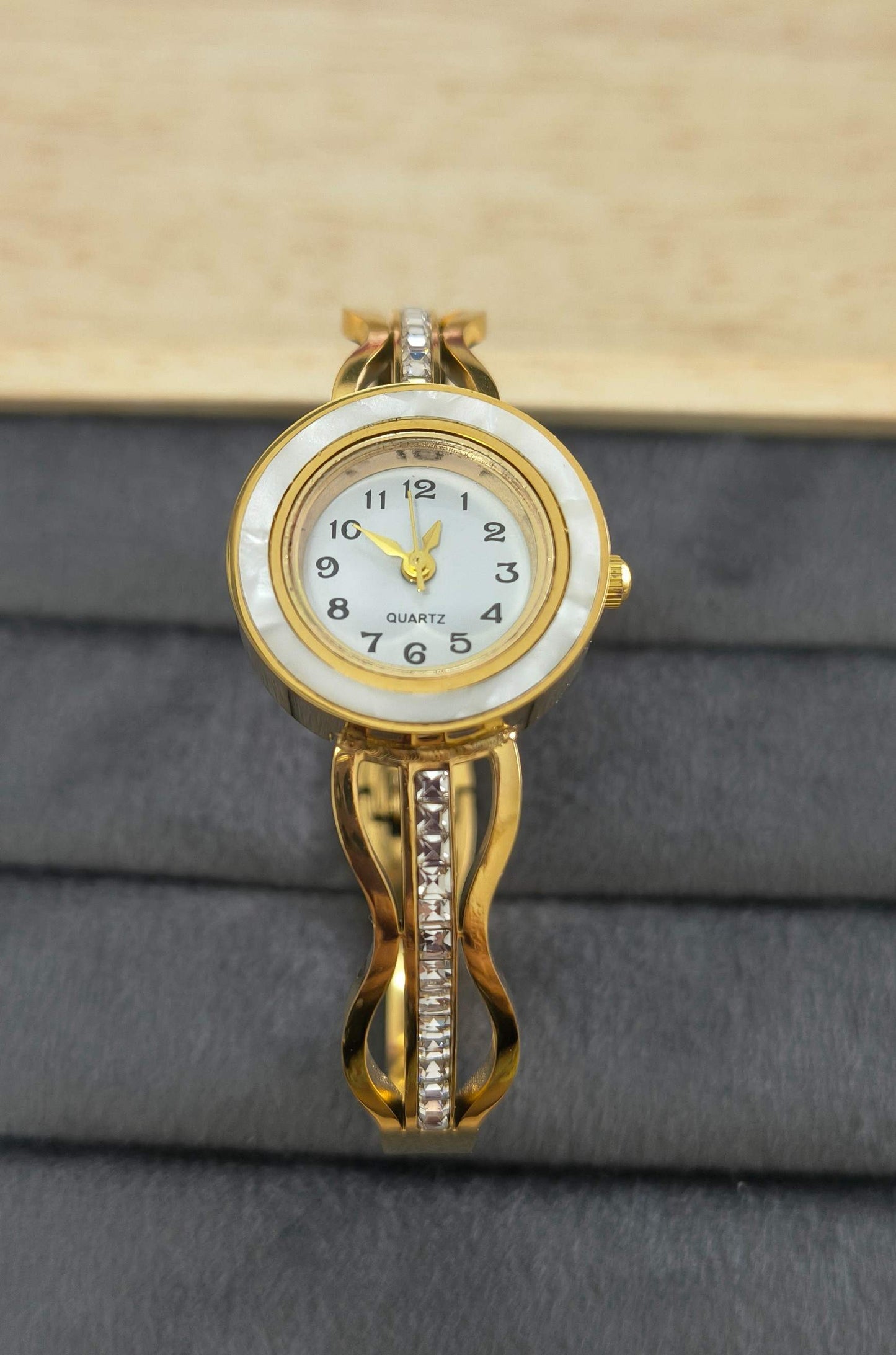 Anti Tarnish Watch Diamond Studded Bracelet 18K Gold Plated