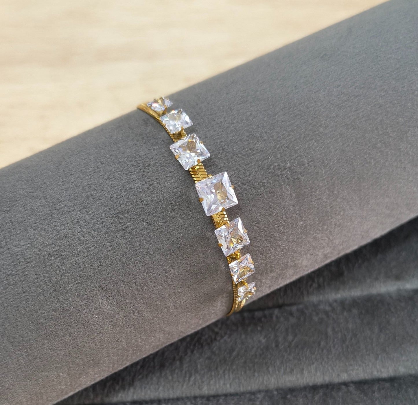 Anti Tarnish Zirconia Snake Chain Bracelet 18K Gold Plated