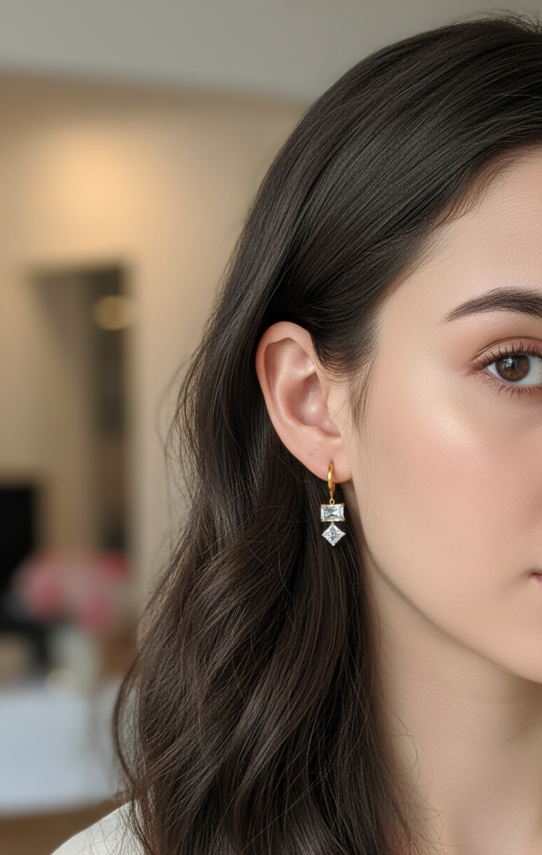 Anti tarnish Diamond Crystal Earrings Zig Zag Danglers