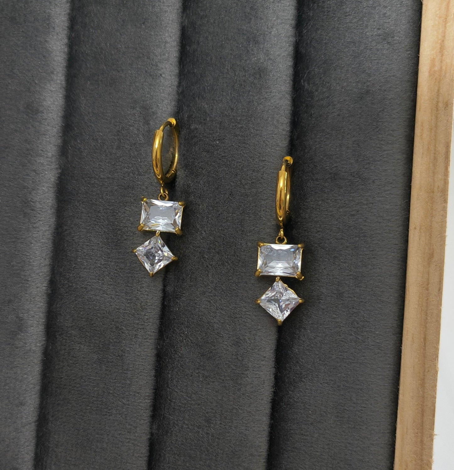 Anti tarnish Diamond Crystal Earrings Zig Zag Danglers