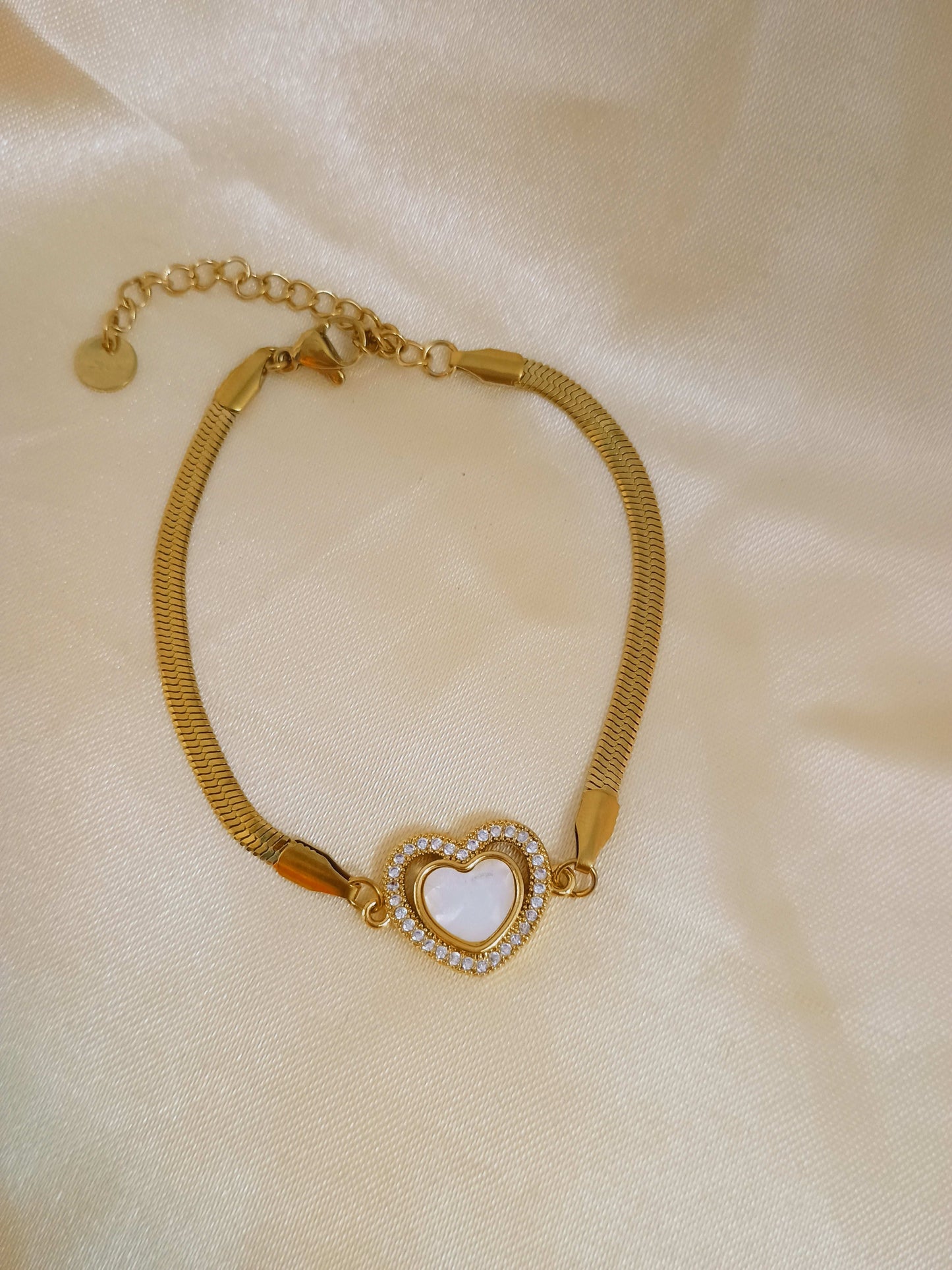 Anti tarnish Fashionable Golden Snake Chain Dainty Heart stone studded Bracelet - Urban Era Jewel