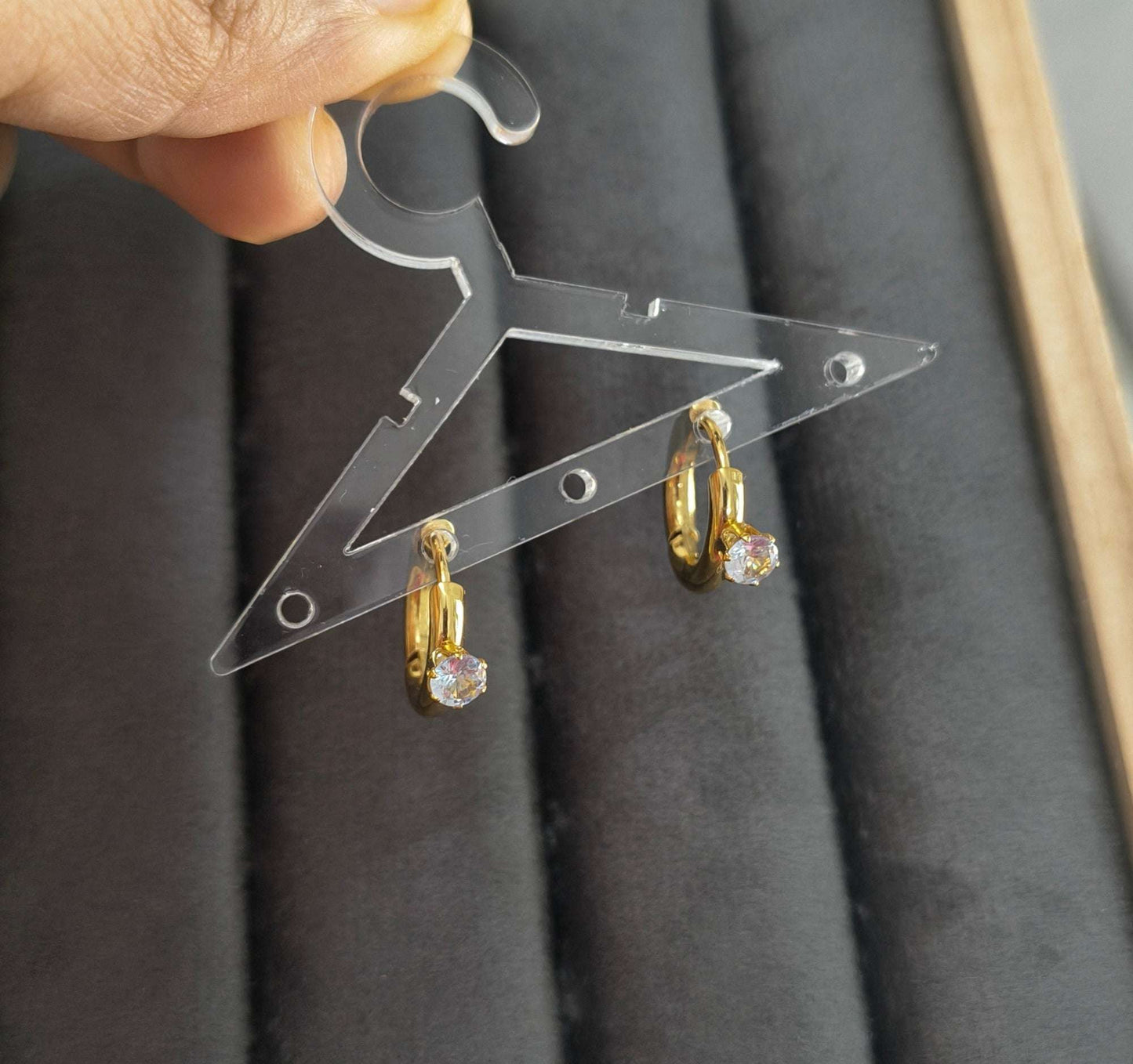 Antitanish Tiny Solitaire Hoop Earrings 18K Gold Plated