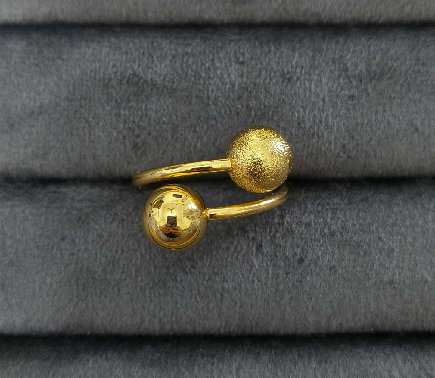 Antitarnish Bright Gold Plated Chunky Double Ball Ring
