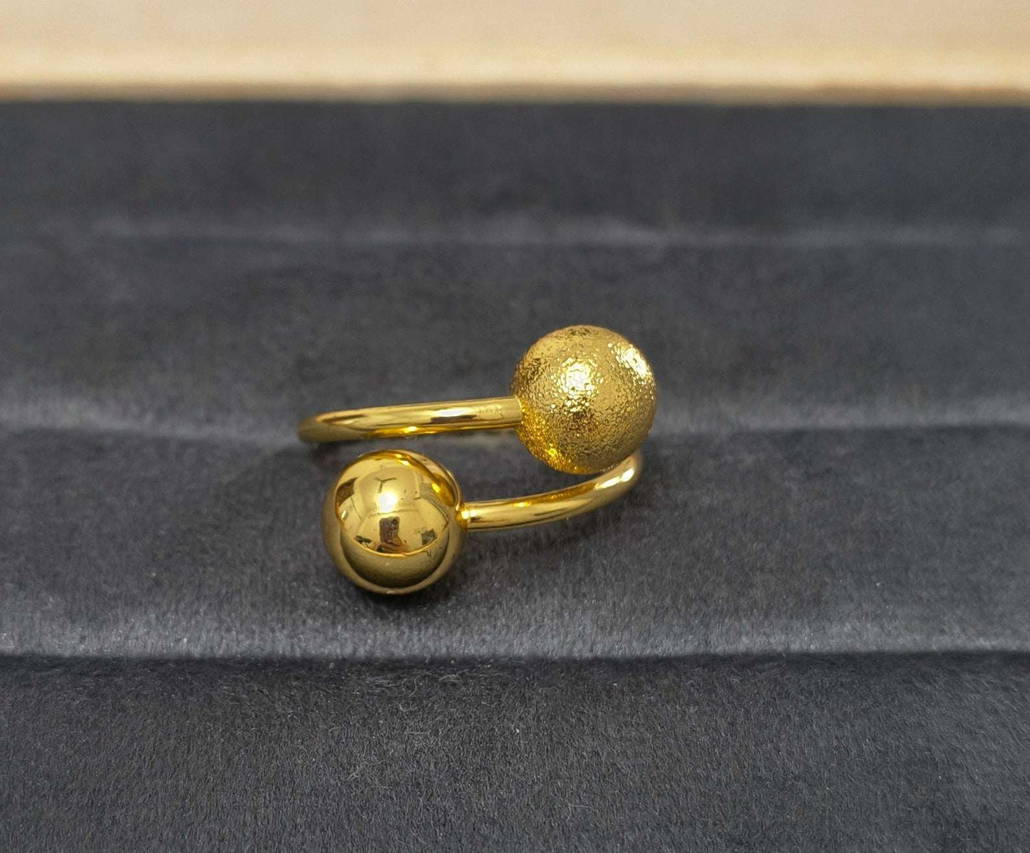 Antitarnish Bright Gold Plated Chunky Double Ball Ring