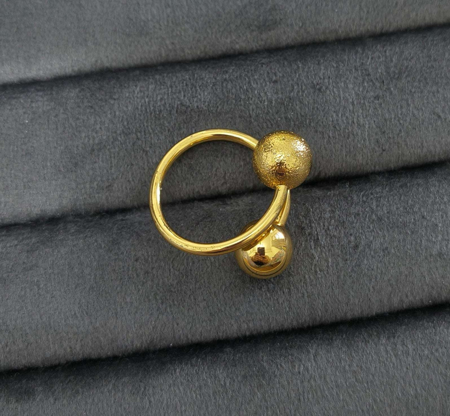 Antitarnish Bright Gold Plated Chunky Double Ball Ring
