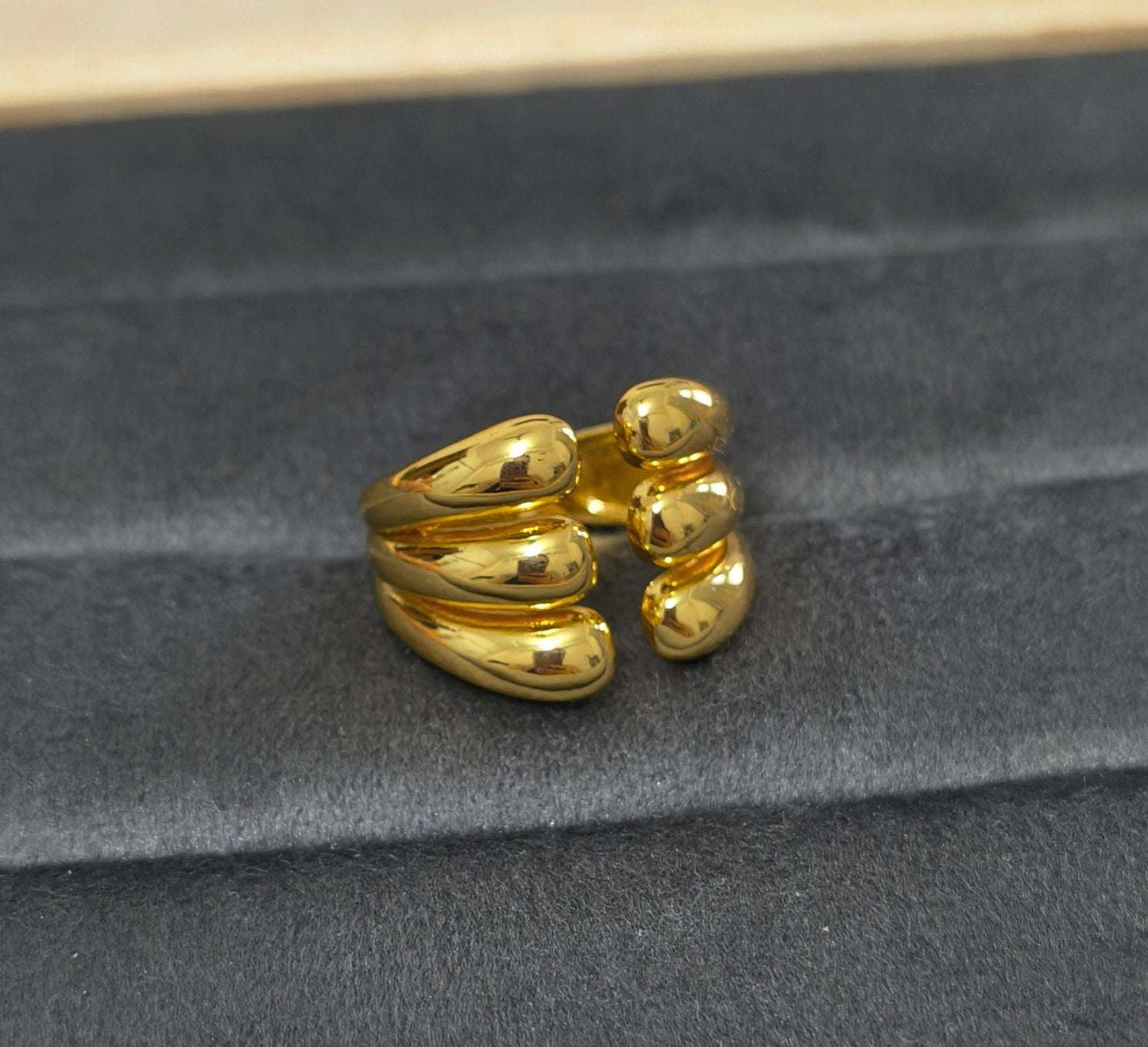 Antitarnish Bright Gold Plated Chunky Hexa Wrap Ring