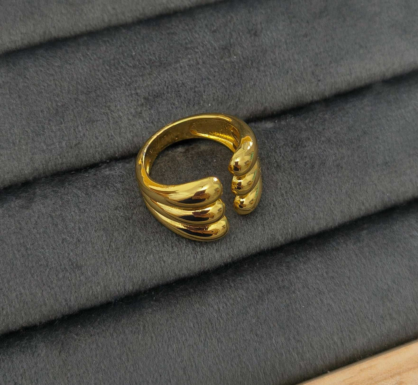 Antitarnish Bright Gold Plated Chunky Hexa Wrap Ring