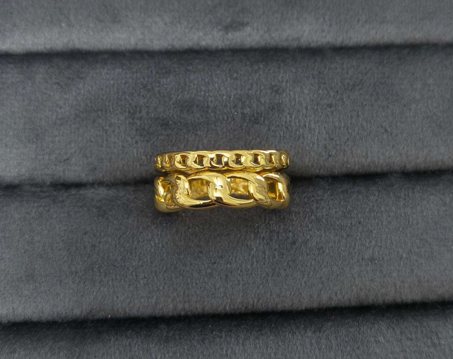 Antitarnish Bright Gold Plated Chunky Link Chain Ring