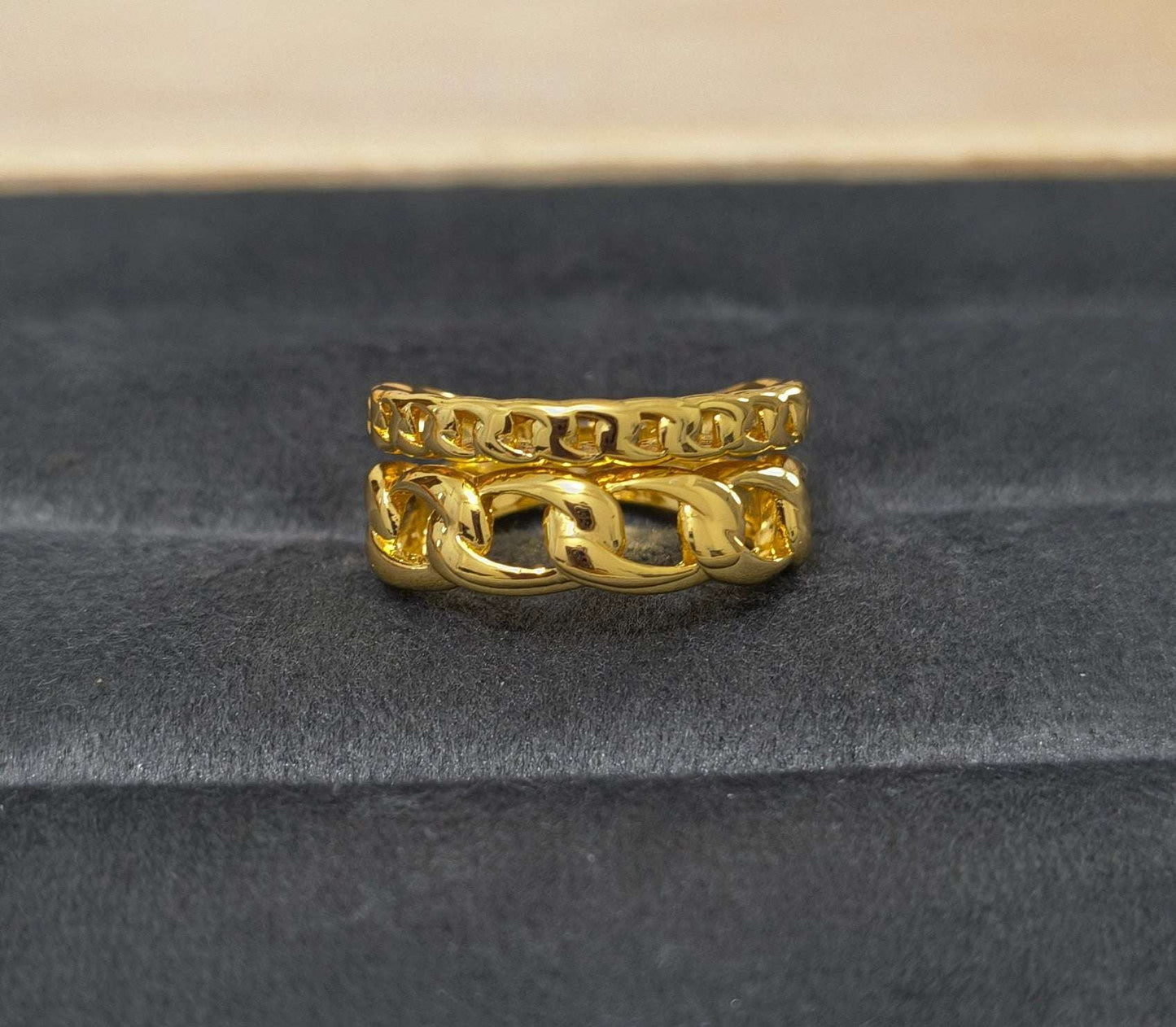 Antitarnish Bright Gold Plated Chunky Link Chain Ring