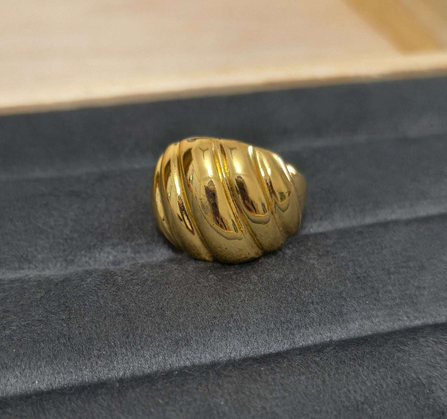 Antitarnish Bright Gold Plated Chunky Twisted Dome Ring