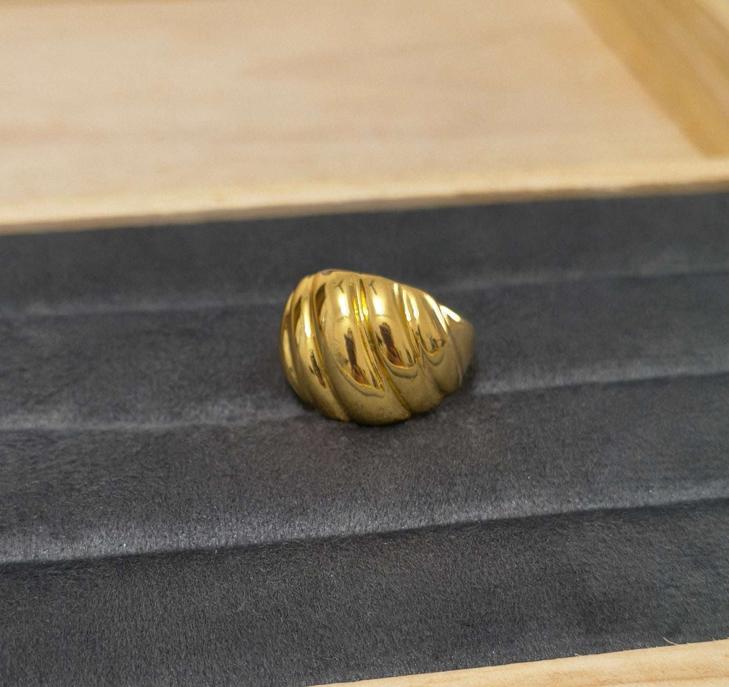 Antitarnish Bright Gold Plated Chunky Twisted Dome Ring