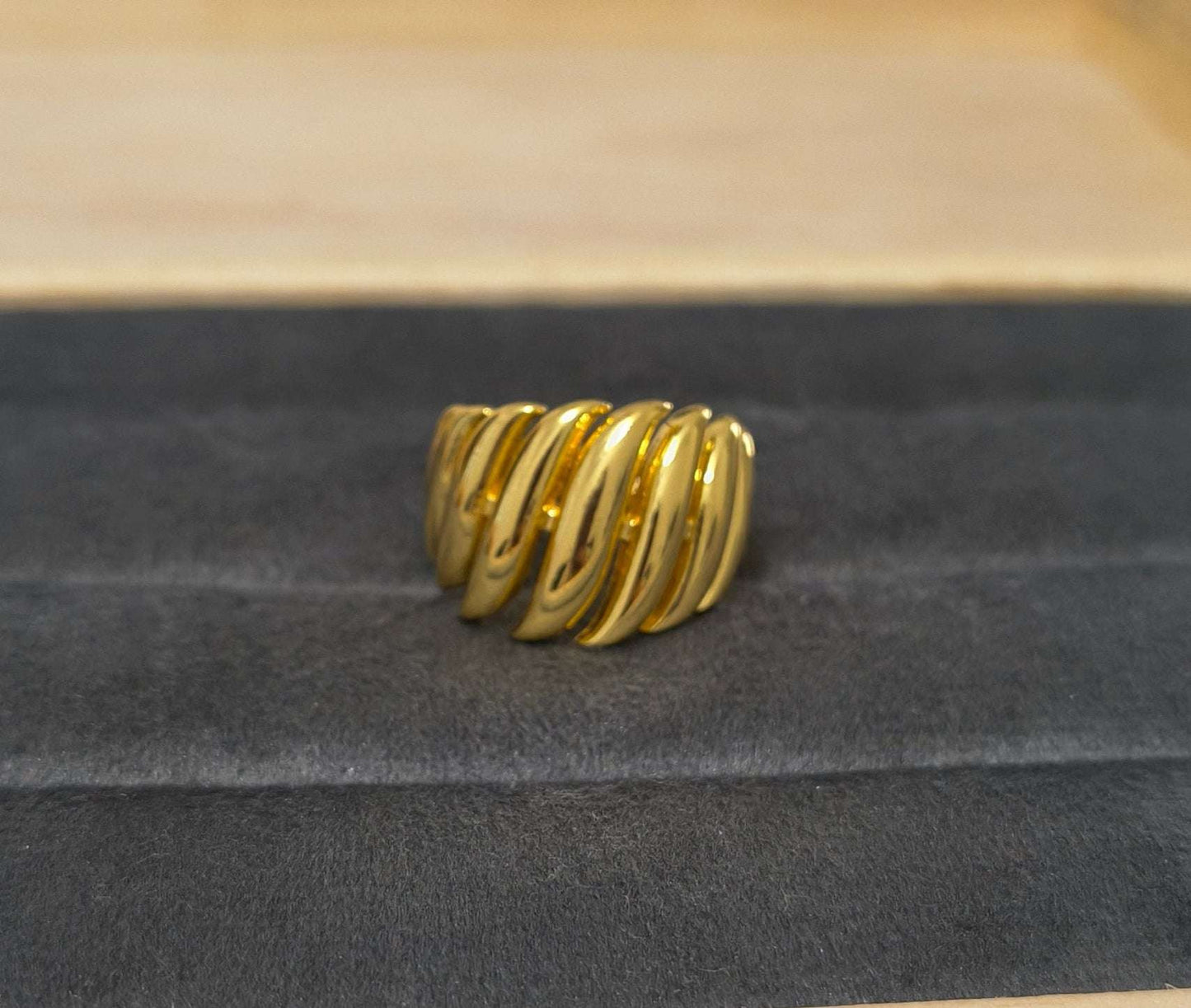 Antitarnish Bright Gold Plated Chunky Twisted Ring