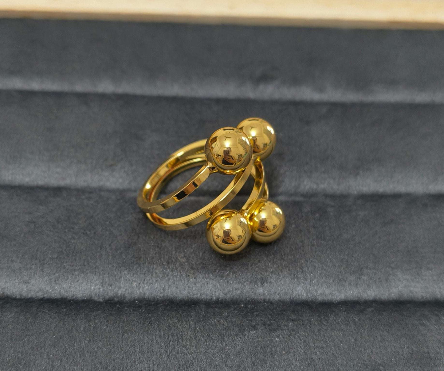 Antitarnish Bright Gold Plated Statement Ball Ring