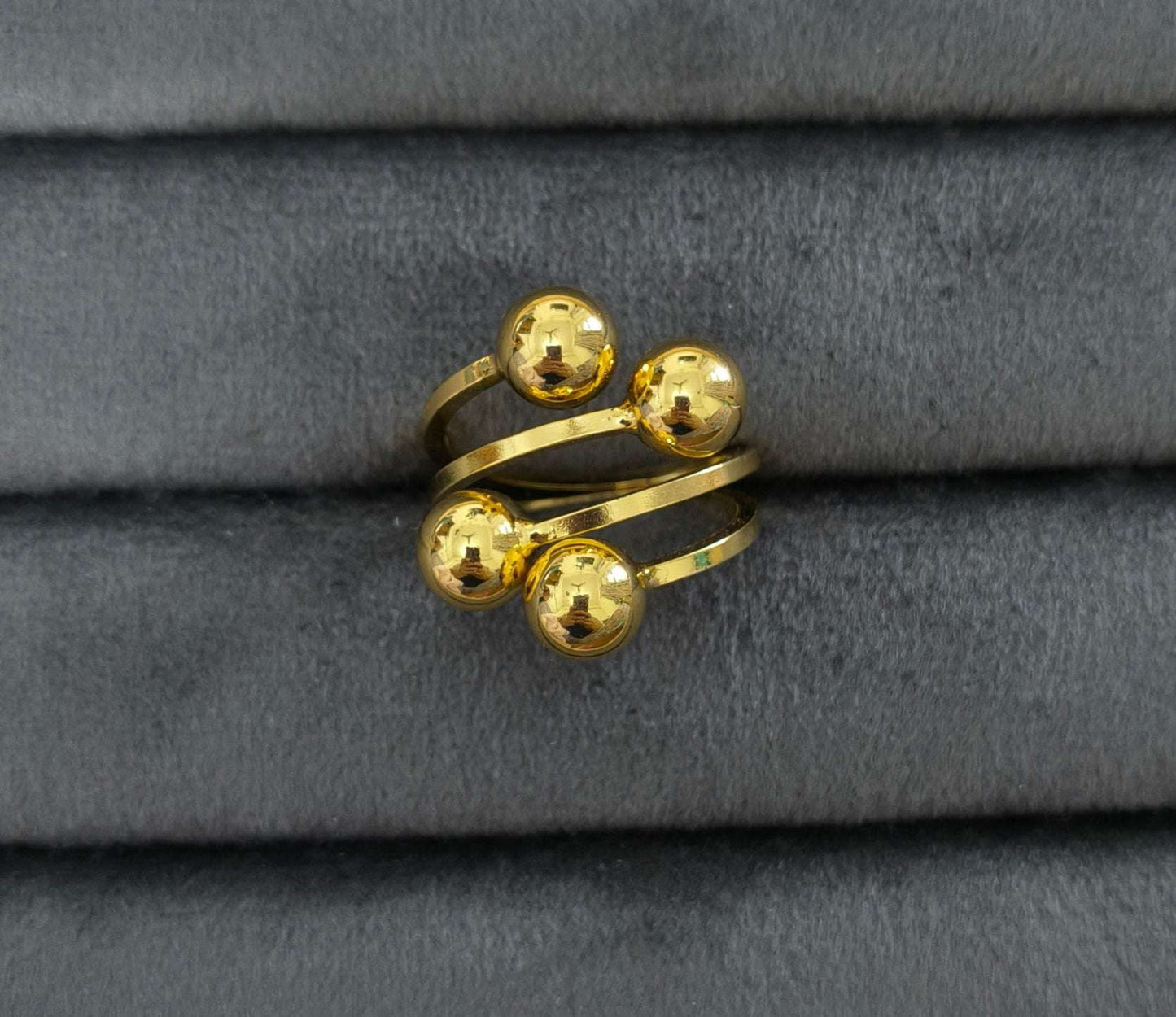 Antitarnish Bright Gold Plated Statement Ball Ring