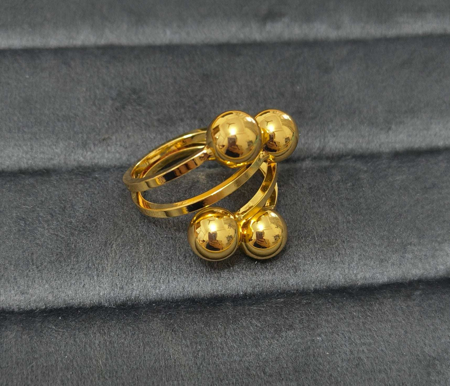 Antitarnish Bright Gold Plated Statement Ball Ring