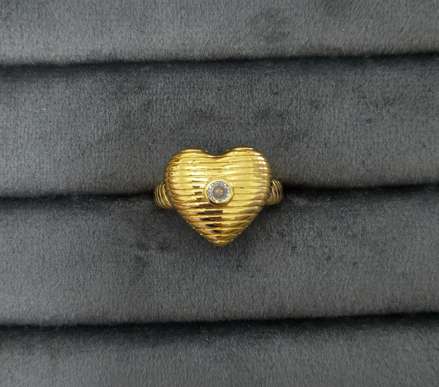 Antitarnish Bright Gold Plated Stone Studded Heart Ring