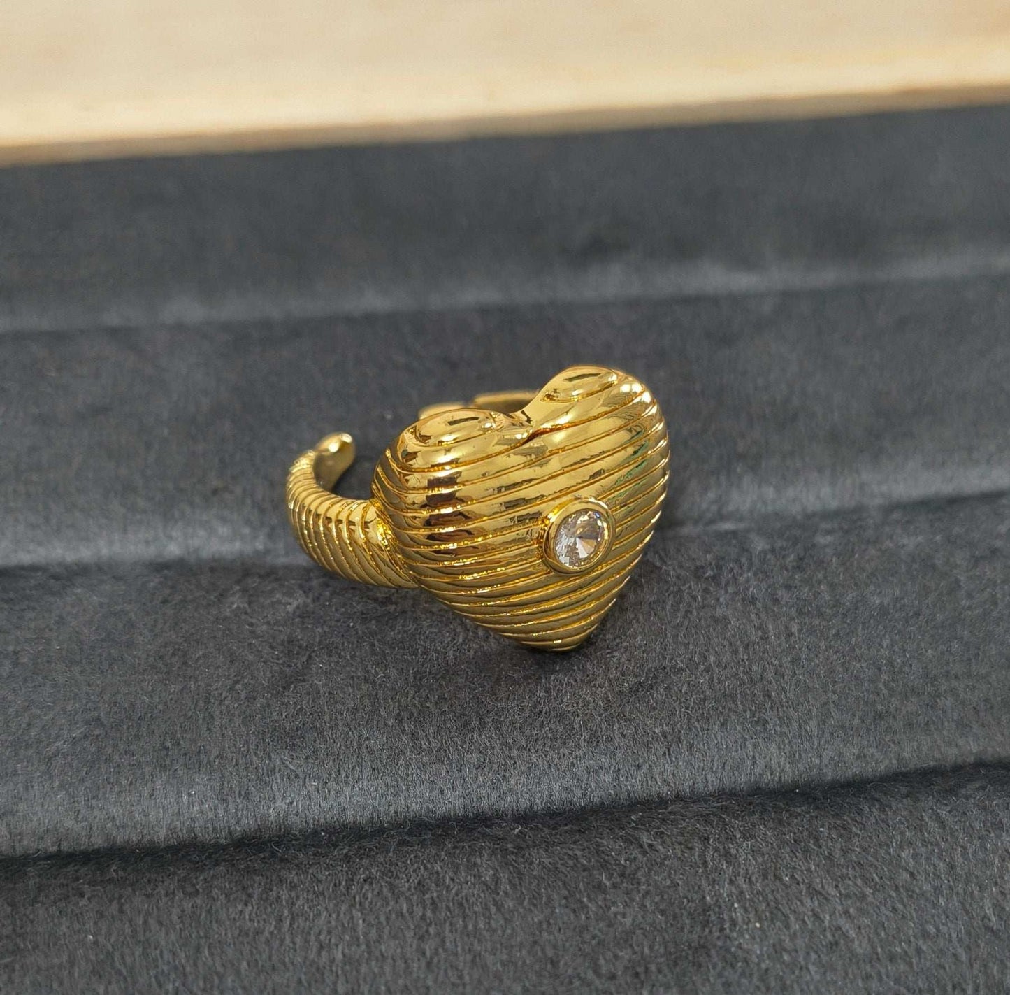 Antitarnish Bright Gold Plated Stone Studded Heart Ring